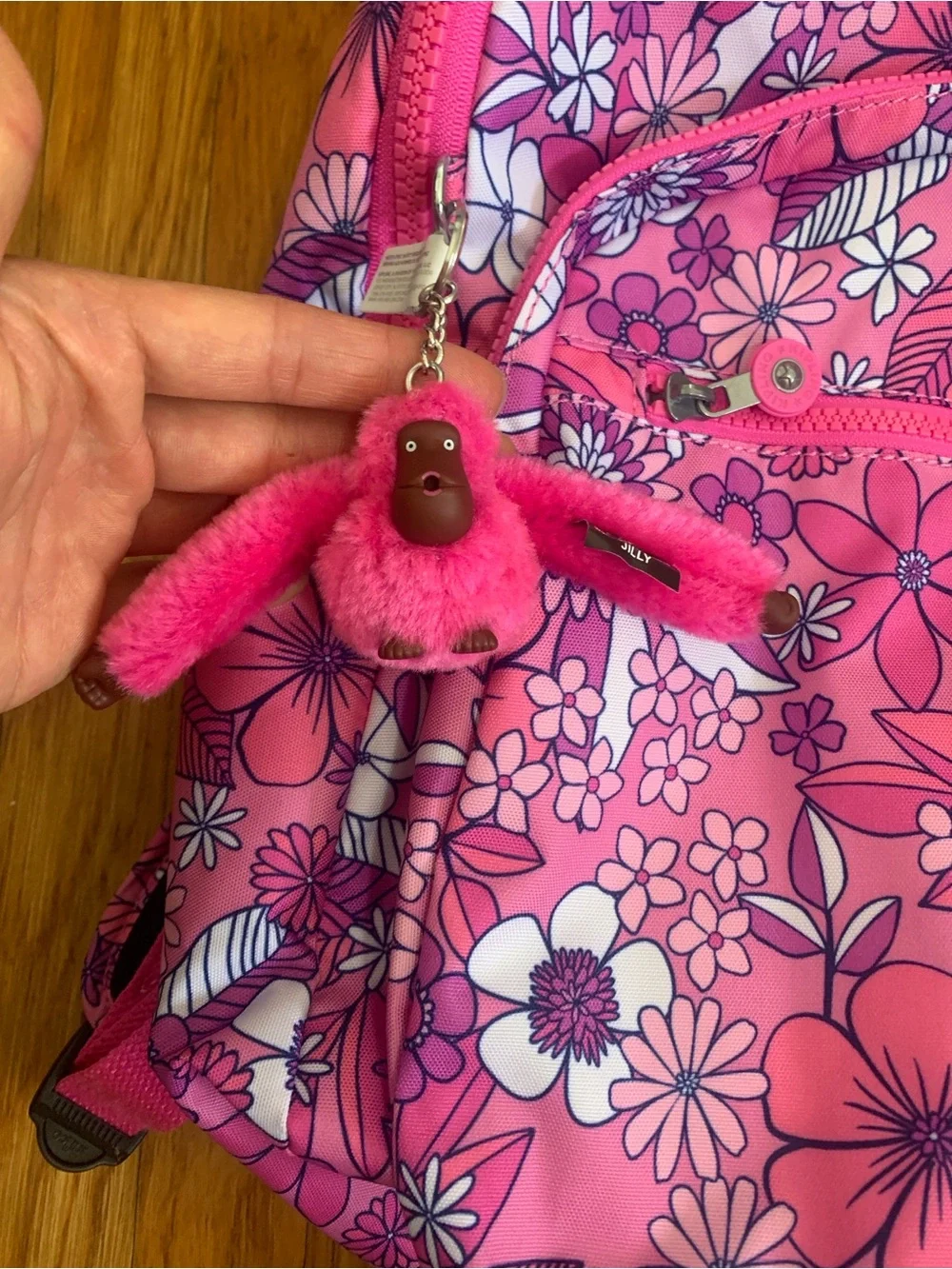 Kipling Seoul whimsy wildflowers Pink Backpack school with Plush Monkey Charm